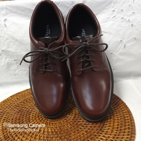 Deer Stags Supro Sock 10.5 M Brown Leather Times Plain Toe Oxford Lace Up Shoe - Picture 7 of 13